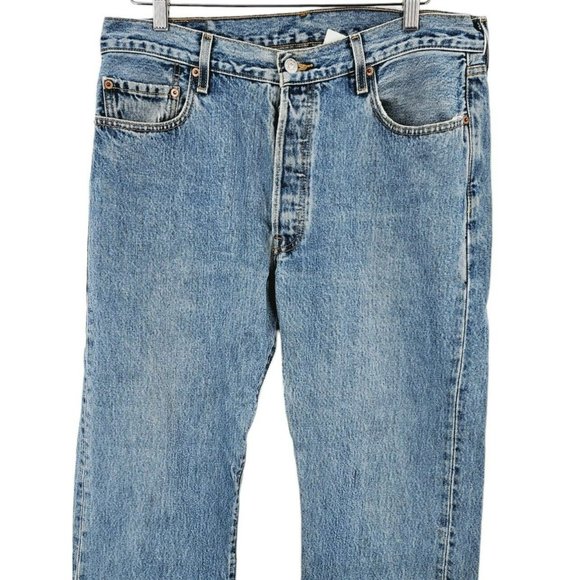 Levis 501 Vintage Denim Blue Jeans Button Fly Red Tab Mexico 35/30 Light Wash - Picture 3 of 13